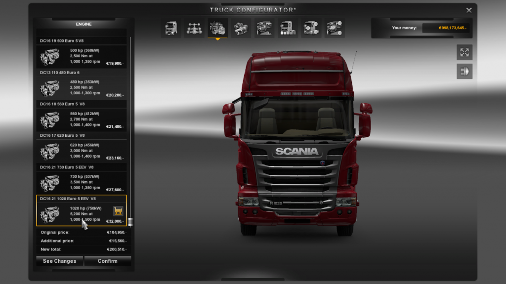Scania R 1020 л.с двигатели для Euro Truck Simulator 2