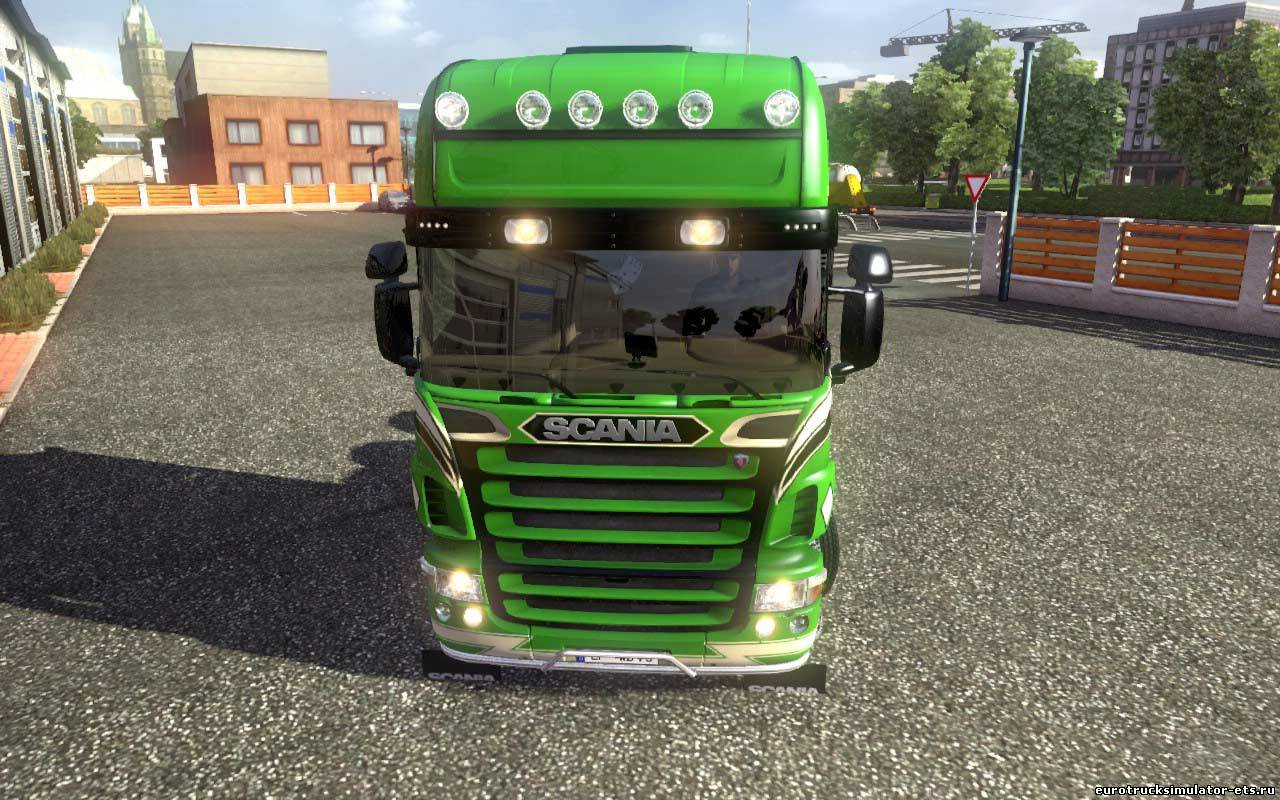 Зеленая Scania S.T.M. и салон для Euro Truck Simulator 2