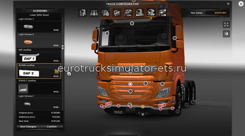 Тюнинг аксессуары DAF Euro 6 для Euro Truck Simulator 2